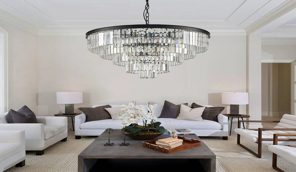 What is the difference between the use of a crystal chandelier and a glass chandelier